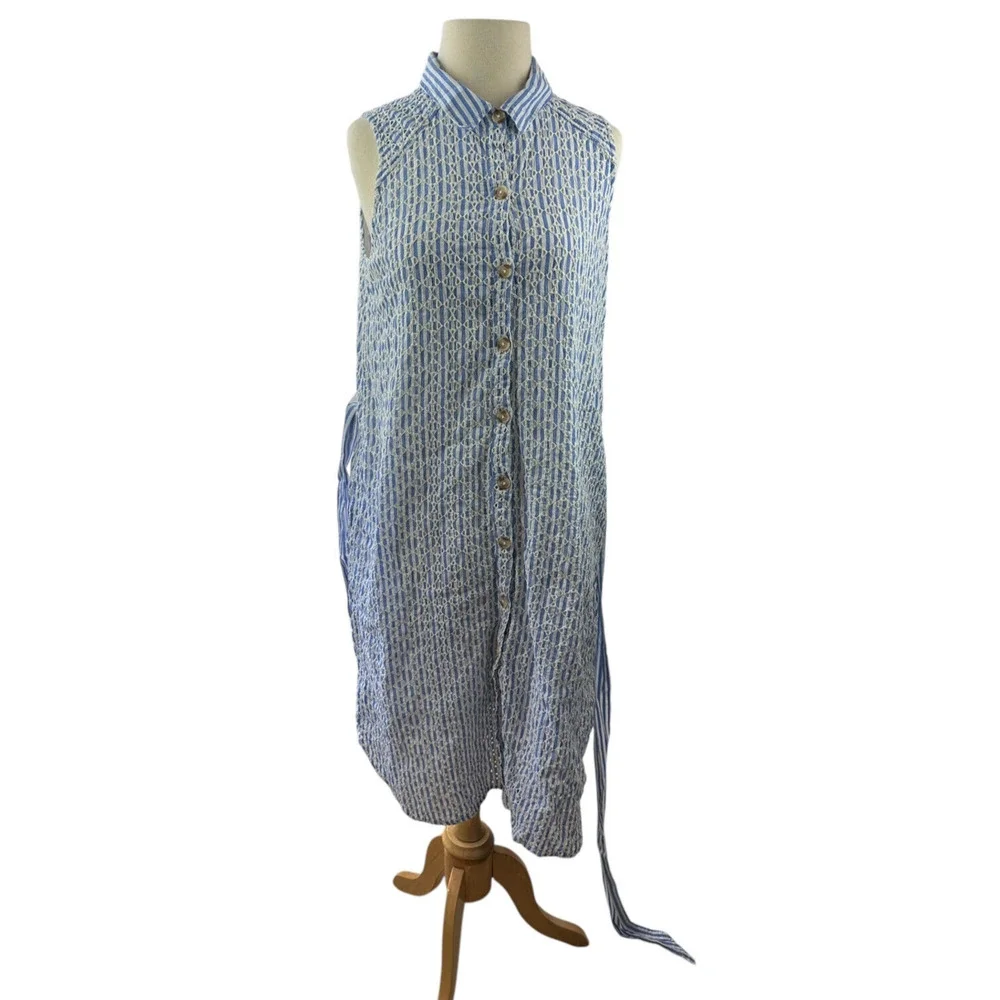 By Anthropologie Kismet Shirtdress Eyelet Lace Stripe Dress Anthro 12P 12 Petite - Picture 4 of 16